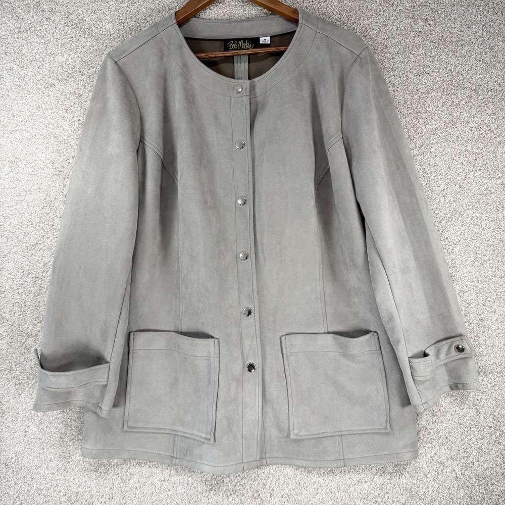 Bob Mackie 1X Poly Suede Grey Button Down Western Casual Business Dress‎ Jacket